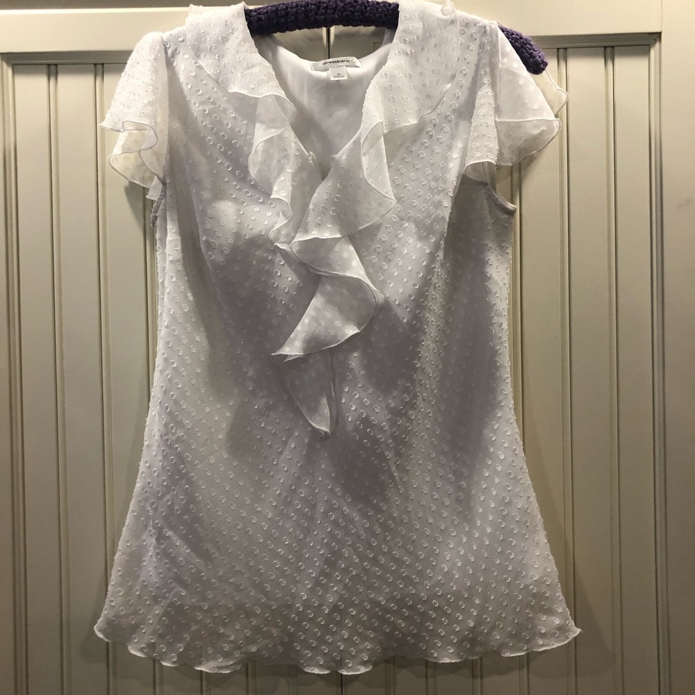 Dress Barn white on white polka dot blouse